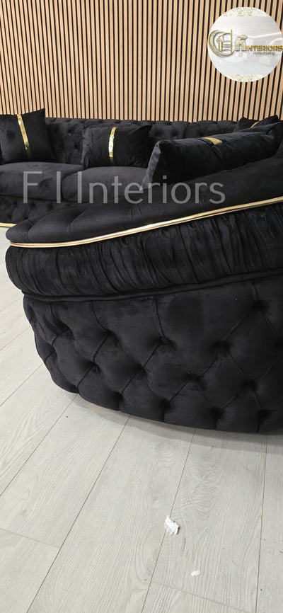 Ambassador Corner Sofa  270cm x 270cm Black Plush Velvet