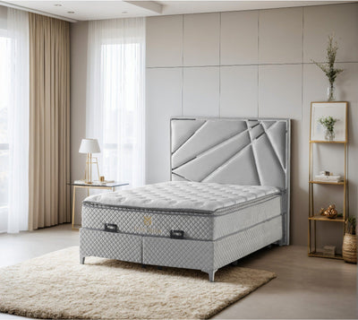 Helix Divan Bed & Mattress Set Double Silver Velvet & Chrome