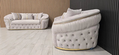 Ambassador 3+2 Seater Sofa – Champagne Velvet with Gold Detailing | Luxury Modern Sofa CELEBRITY INTERIORS