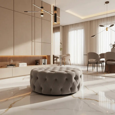 Chesterfield Round Sofa Footstool – Full Upholstery Design F I INTERIORS