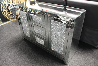 Roma 2 Door 3 Drawer Large Sideboard – Crushed Diamond Mirrored Finish | Luxury Home Furniture