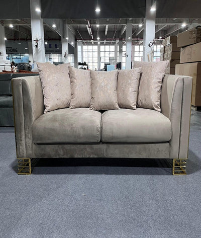 Bahrain 3+2 Sofa In Beige Velvet With Gold Detailing