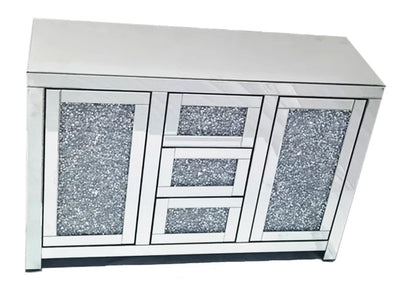 Roma 2 Door 3 Drawer Large Sideboard – Crushed Diamond Mirrored Finish | Luxury Home Furniture
