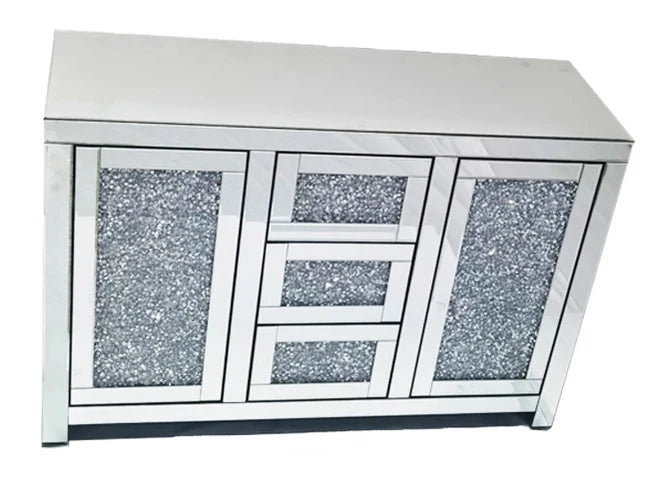 Roma 2 Door 3 Drawer Large Sideboard – Crushed Diamond Mirrored Finish | Luxury Home Furniture