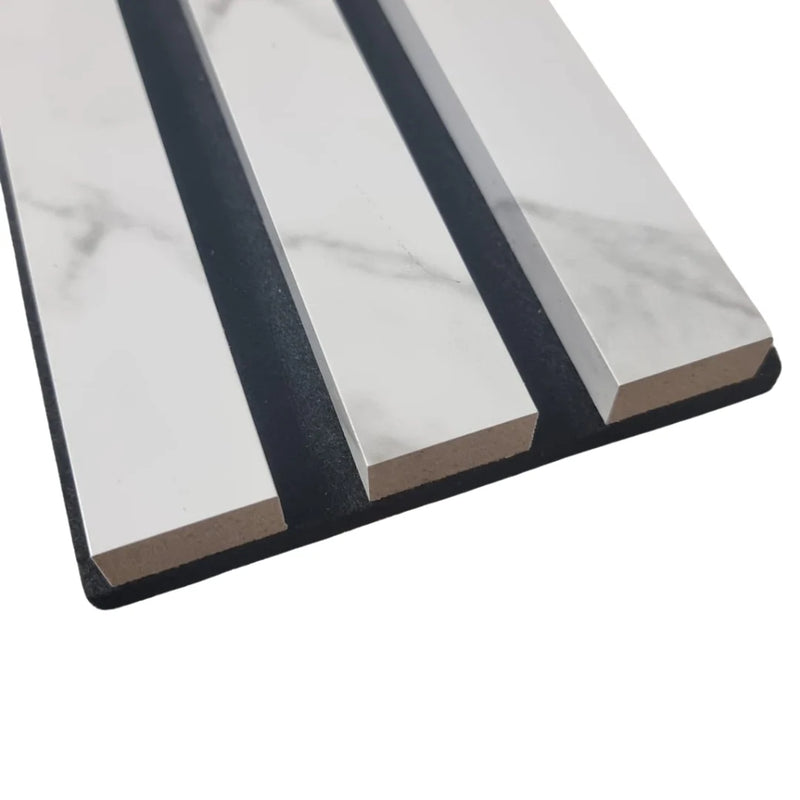 Acoustic Wood Slatted Wall Panels - White Marble