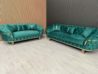 Bvlgari Special 3+2 Sofa in Emerald Green And Gold