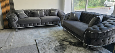 Ambassador Special 3+2 Sofa in Grey & Chrome