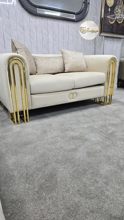 Elmira 3+2 Sofa In Champagne Velvet With Gold Detailing