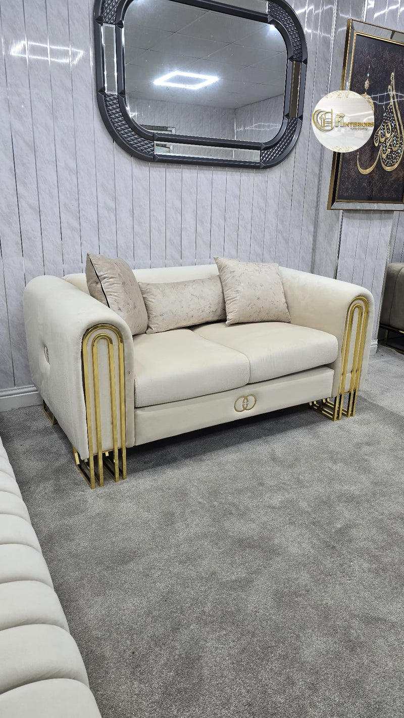 Elmira 3+2 Sofa In Champagne Velvet With Gold Detailing