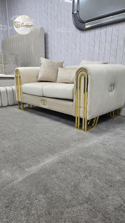 Elmira 3+2 Sofa In Champagne Velvet With Gold Detailing