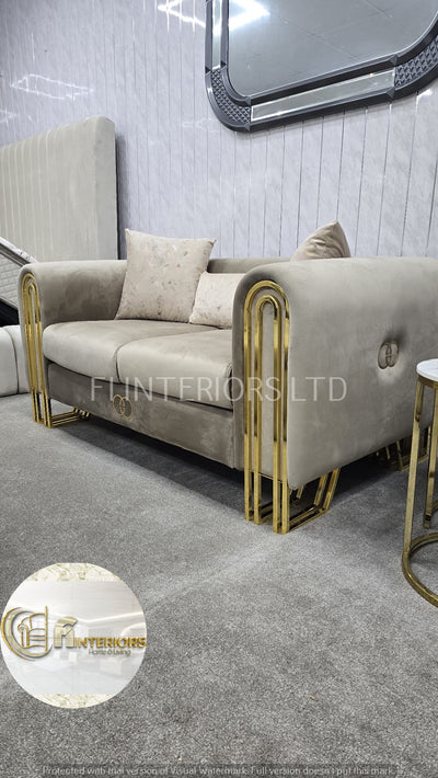 Elmira 3+2 Sofa In Beige Velvet With Gold Detailing