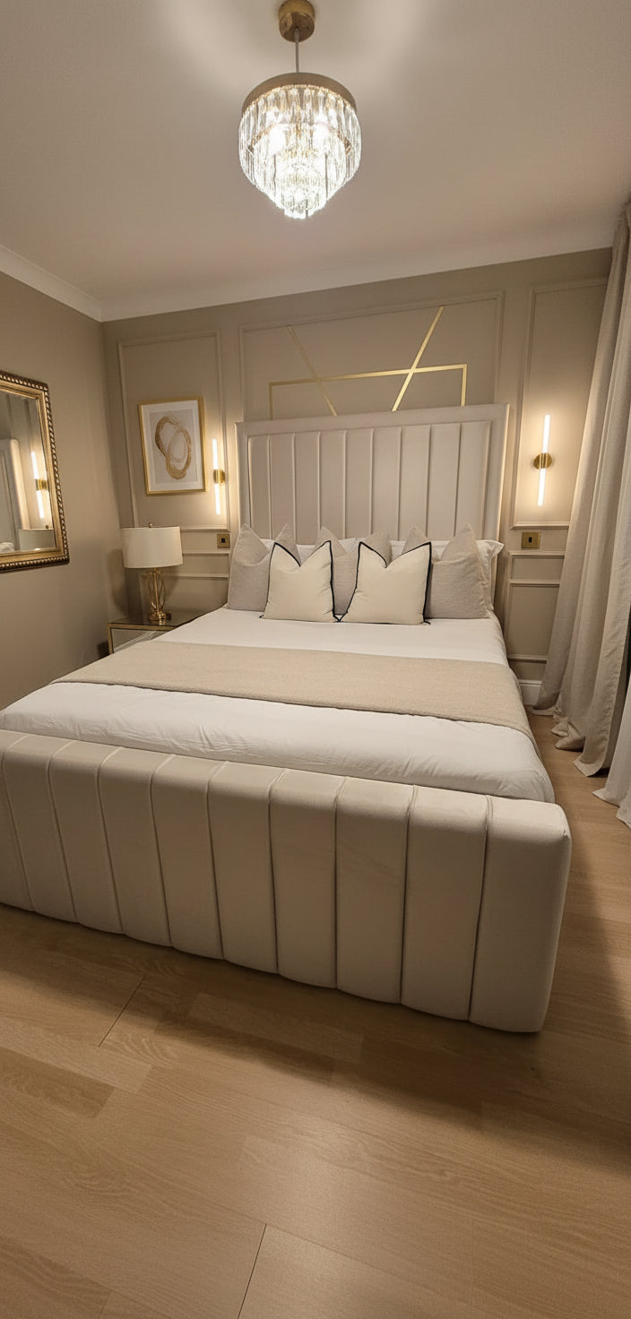 Sierra Bedframe In Plush Velvet – Modern Tall Upholstered Bed Frame | Handcrafted in the UK