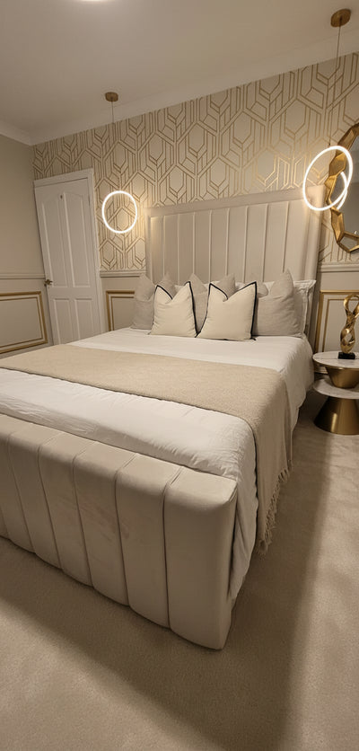 Sierra Bedframe In Plush Velvet – Modern Tall Upholstered Bed Frame | Handcrafted in the UK