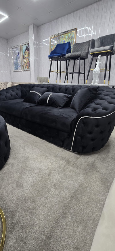 Khalifah 3+2 Seater Sofa In Black & Chrome