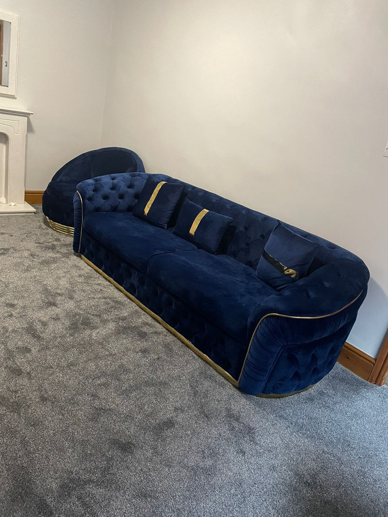 Ambassador 3+2 Seater In Navy & Gold Plush Velvet