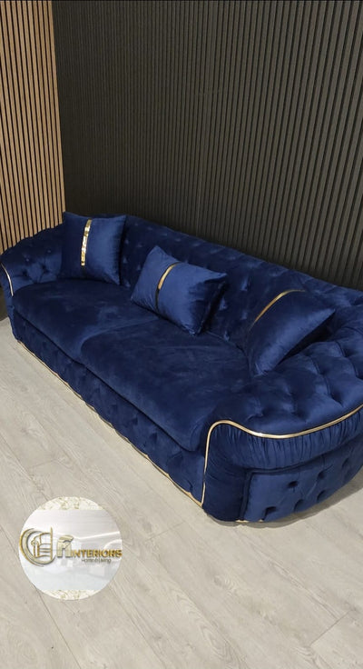 Ambassador 3+2 Seater In Navy & Gold Plush Velvet