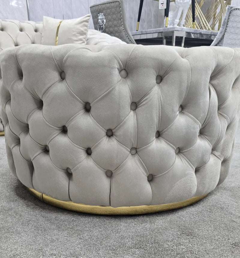 Round upholstered footstool (Large) champagne & gold
