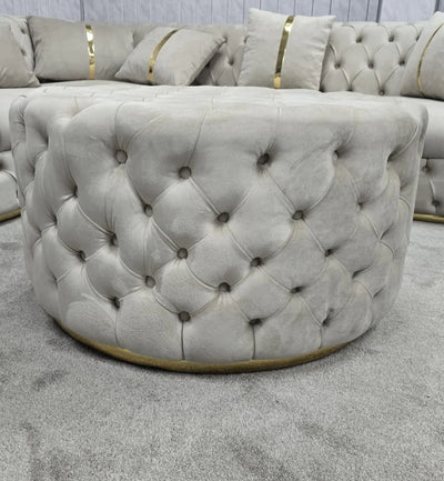 Round upholstered footstool (Large) champagne & gold