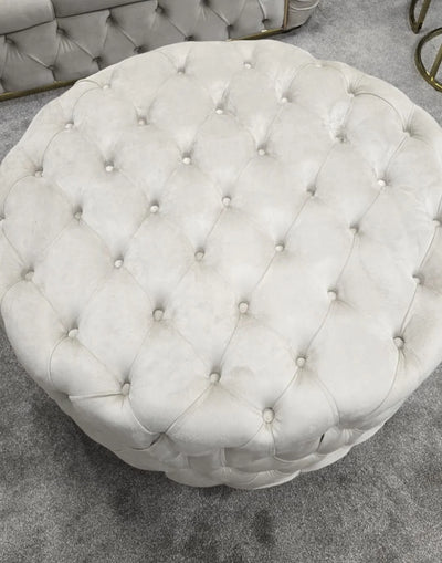 Round upholstered footstool (Large) champagne & gold