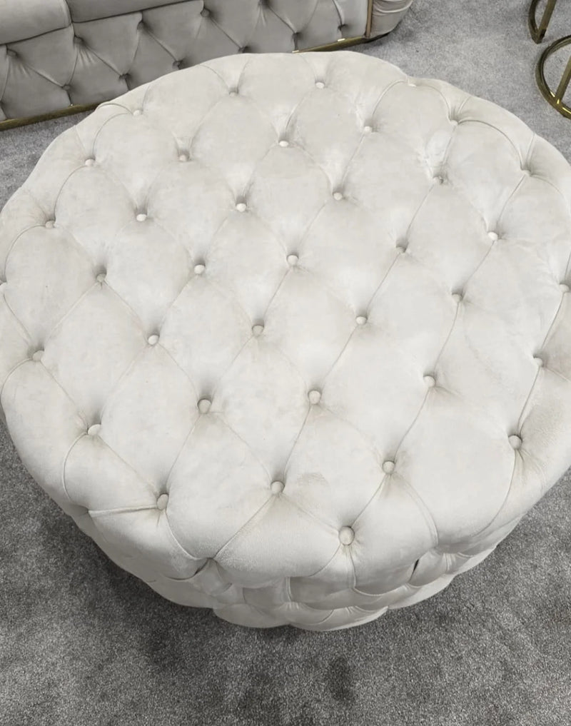 Round upholstered footstool (Large) champagne & gold