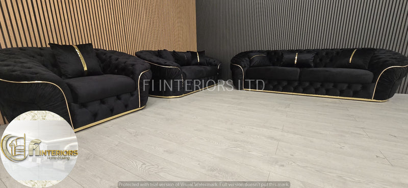 Ambassador 3+2+1 Seater In Black & Gold