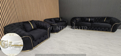 Ambassador 3+2+1 Seater In Black & Gold