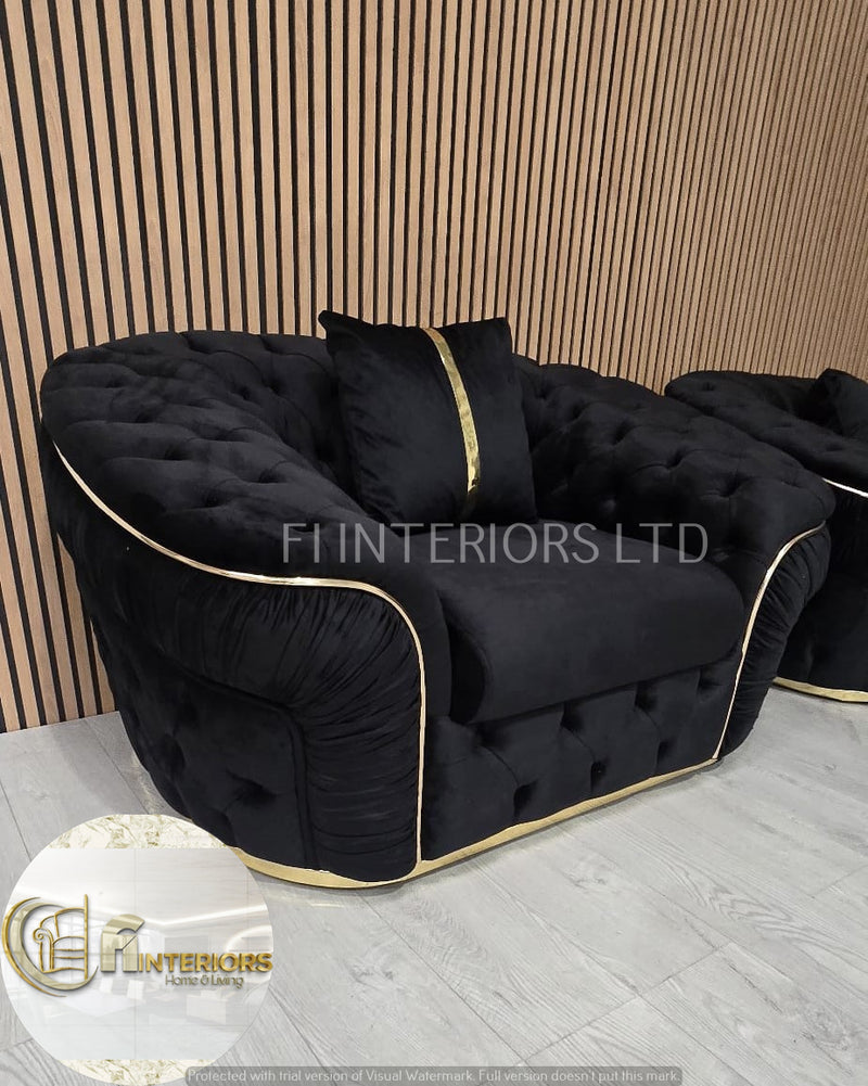 Ambassador 3+2+1 Seater In Black & Gold