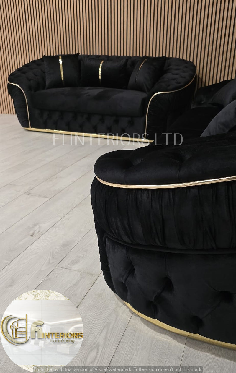 Ambassador 3+2+1 Seater In Black & Gold