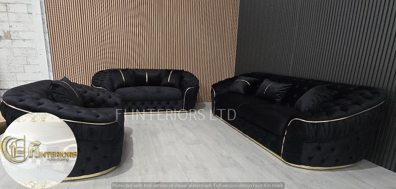 Ambassador 3+2+1 Seater In Black & Gold