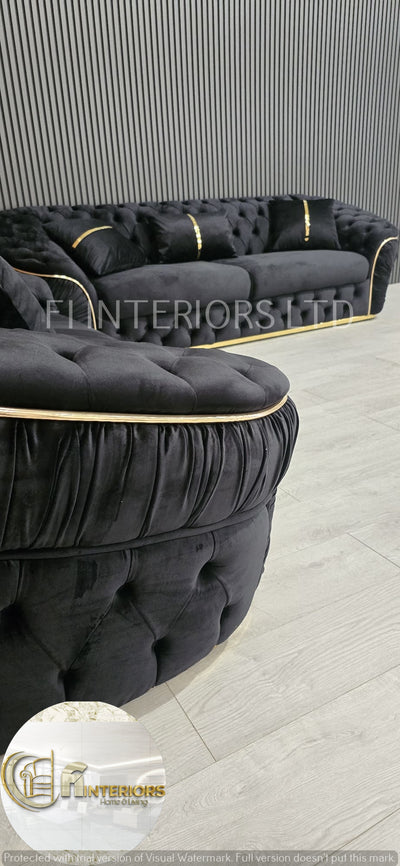 Ambassador 3+2+1 Seater In Black & Gold