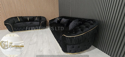 Ambassador 3+2+1 Seater In Black & Gold