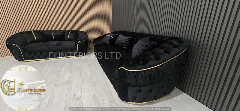 Ambassador 3+2+1 Seater In Black & Gold