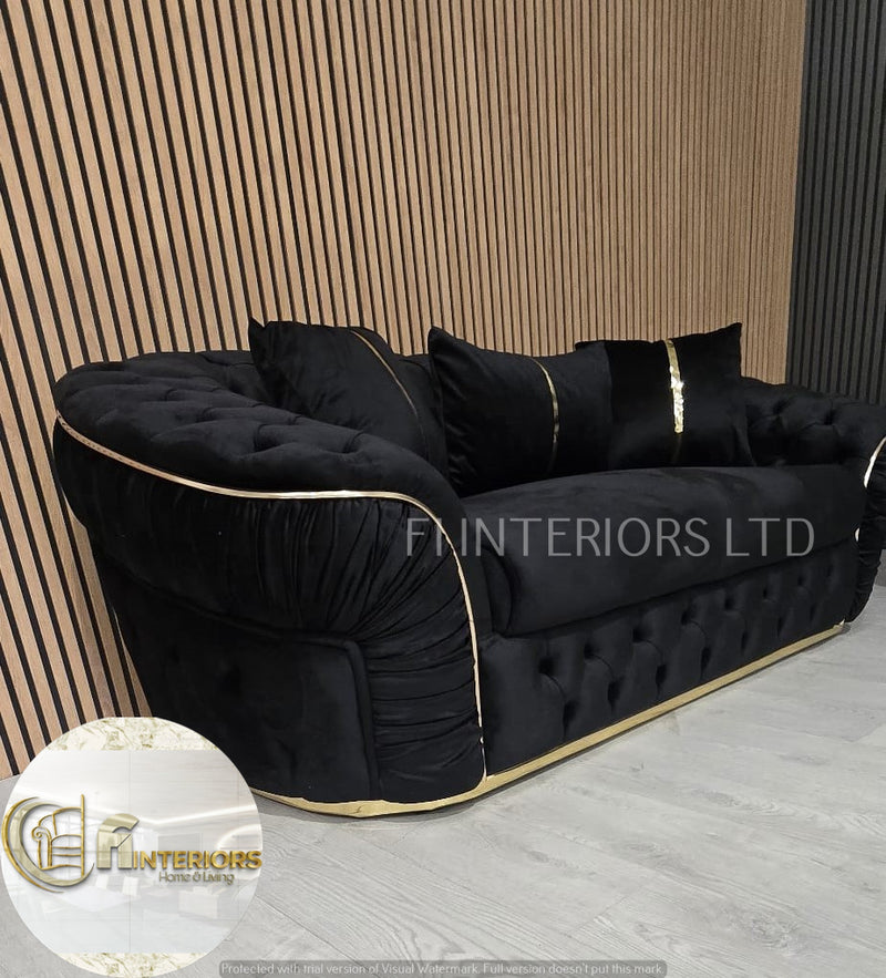 Ambassador 3+2+1 Seater In Black & Gold
