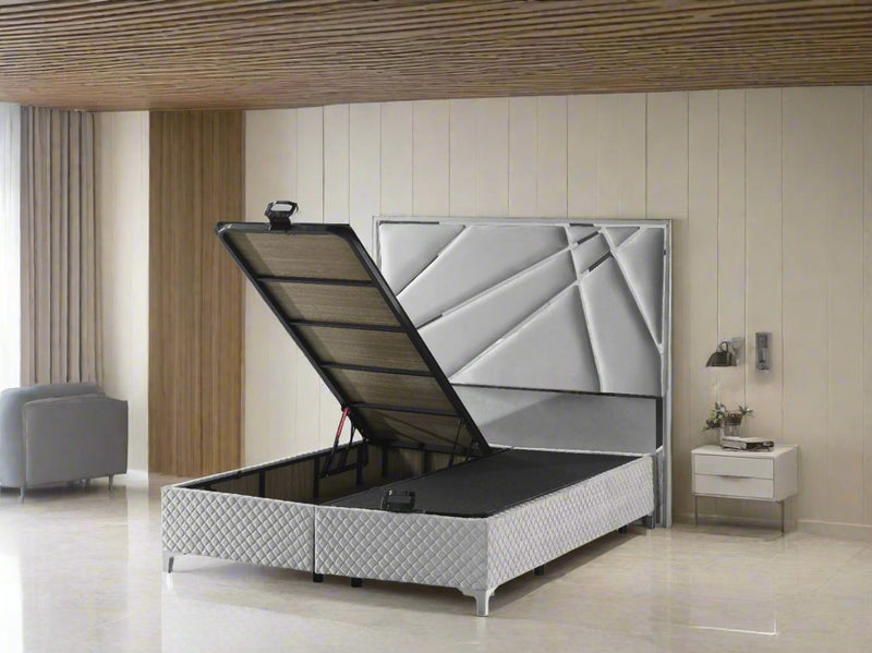 Helix Bedframe Kingsize Silver Velvet - Headboard & Base