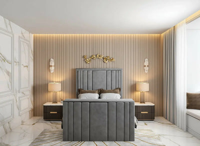 Riva Upholstered Soft Velvet Phonematic Tv Bespoke Bed Frame FI INTERIORS