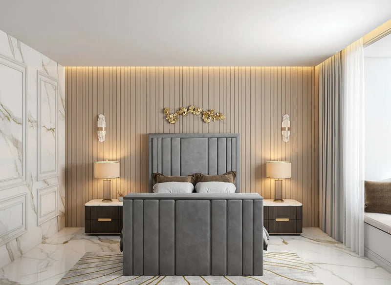 Riva Upholstered Soft Velvet Phonematic Tv Bespoke Bed Frame FI INTERIORS