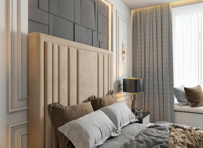 Riva Upholstered Soft Velvet Phonematic Tv Bespoke Bed Frame FI INTERIORS