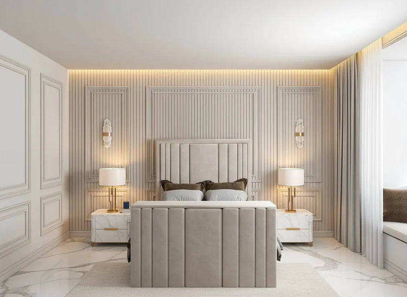 Riva Upholstered Soft Velvet Phonematic Tv Bespoke Bed Frame FI INTERIORS