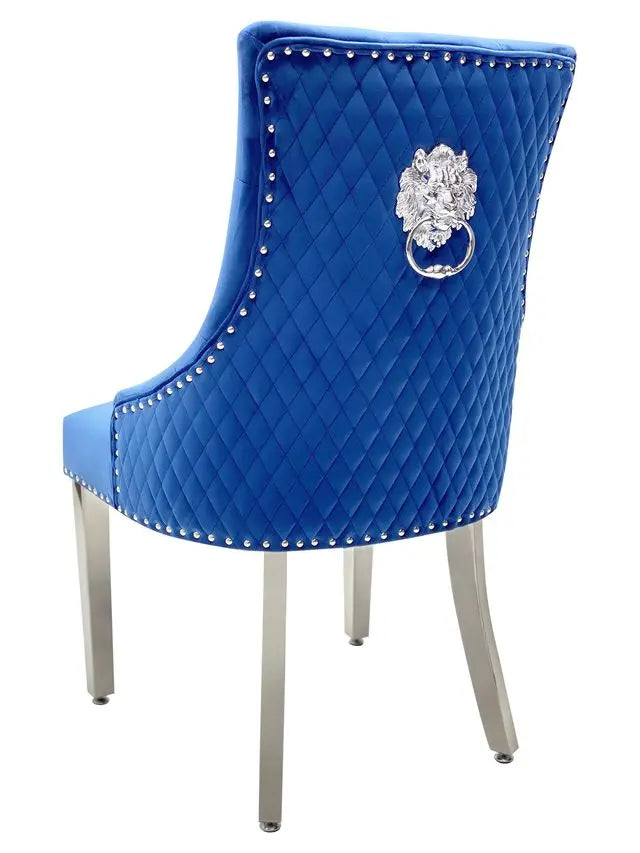 California Grey Marble Dining Table + Majestic Grey Velvet Dining Chairs – Modern Luxury Dining Set ASR