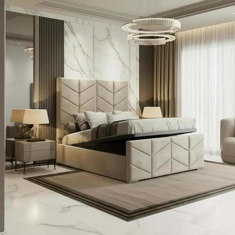 Knightsbridge Plush Velvet Ottoman Bed – Bespoke Handcrafted Design FIL