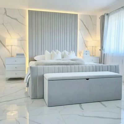 Chester Plush Velvet Panel Bed – Bespoke Handcrafted Bedstead (Made in the UK) FIL