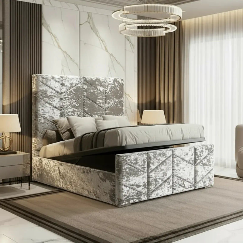 Knightsbridge Plush Velvet Ottoman Bed – Bespoke Handcrafted Design FIL