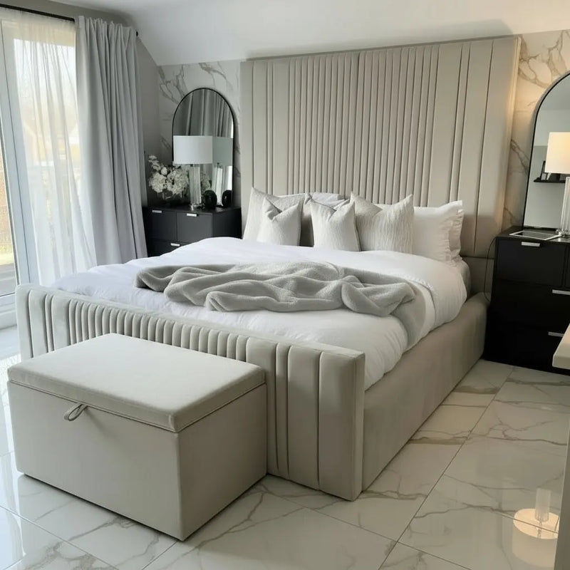 Chester Plush Velvet Panel Bed – Bespoke Handcrafted Bedstead (Made in the UK) FIL