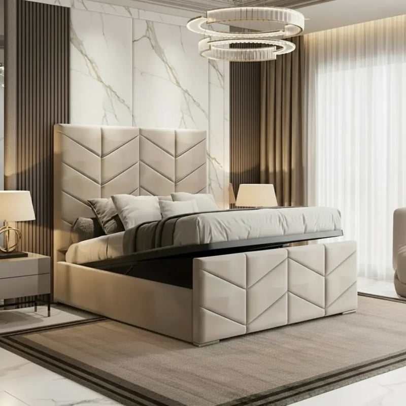 Knightsbridge Plush Velvet Ottoman Bed – Bespoke Handcrafted Design FIL