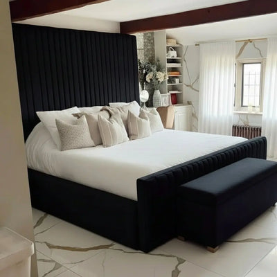 Chester Plush Velvet Panel Bed – Bespoke Handcrafted Bedstead (Made in the UK) FIL