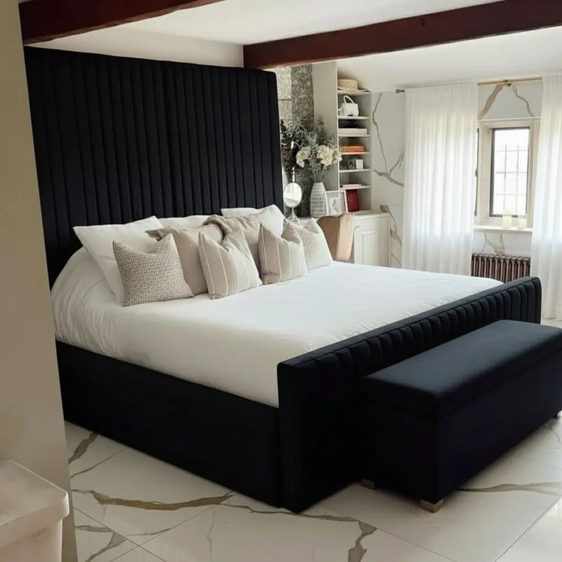 Chester Plush Velvet Panel Bed – Bespoke Handcrafted Bedstead (Made in the UK) FIL