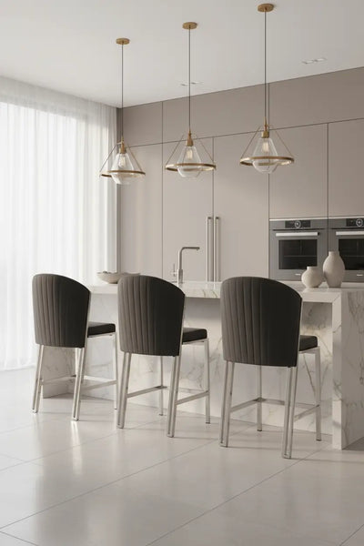 Fabio Shimmer Fabric Chrome Metal Plating Barstool Celebrity Interiors