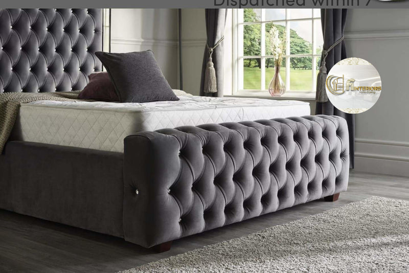 Ambassador mirrored bed in plush velvet