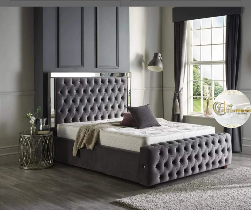 Ambassador Mirrored Bed In Plush Velvet F I INTERIORS