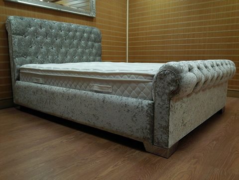 Sleigh chesterfield crushed velvet bedframe